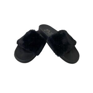 MadPole Women's Black Fuzzy Slides